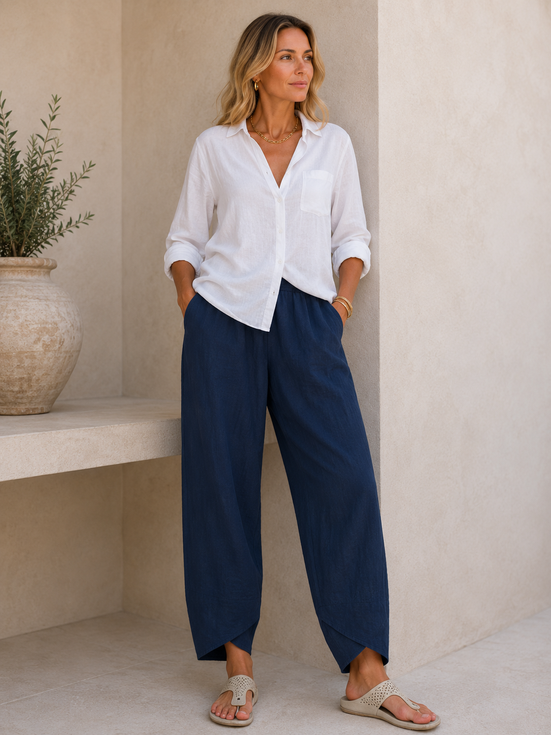 CRISTINA | PANTALÓN DE LINO DE PIERNA ANCHA
