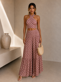 AINARA | CONJUNTO TOP HALTER Y FALDA MAXI ESTAMPADA