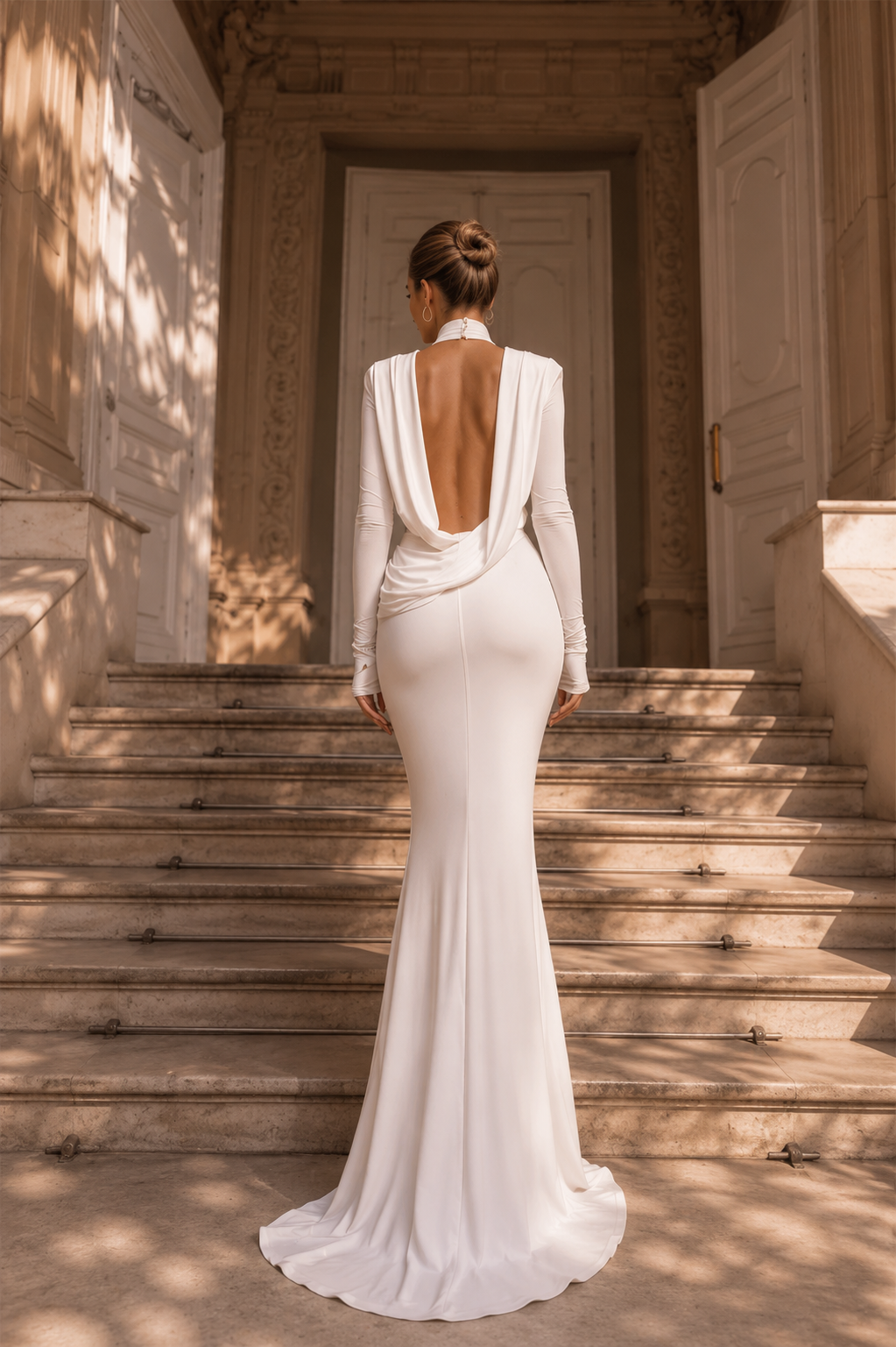 VALENTINA | VESTIDO LARGO DE MANGA LARGA CON ESPALDA DESCUBIERTA