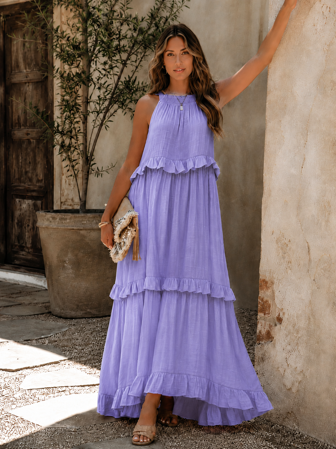 MELISA | VESTIDO SIN MANGAS CON DETALLLES DE VOLANTES
