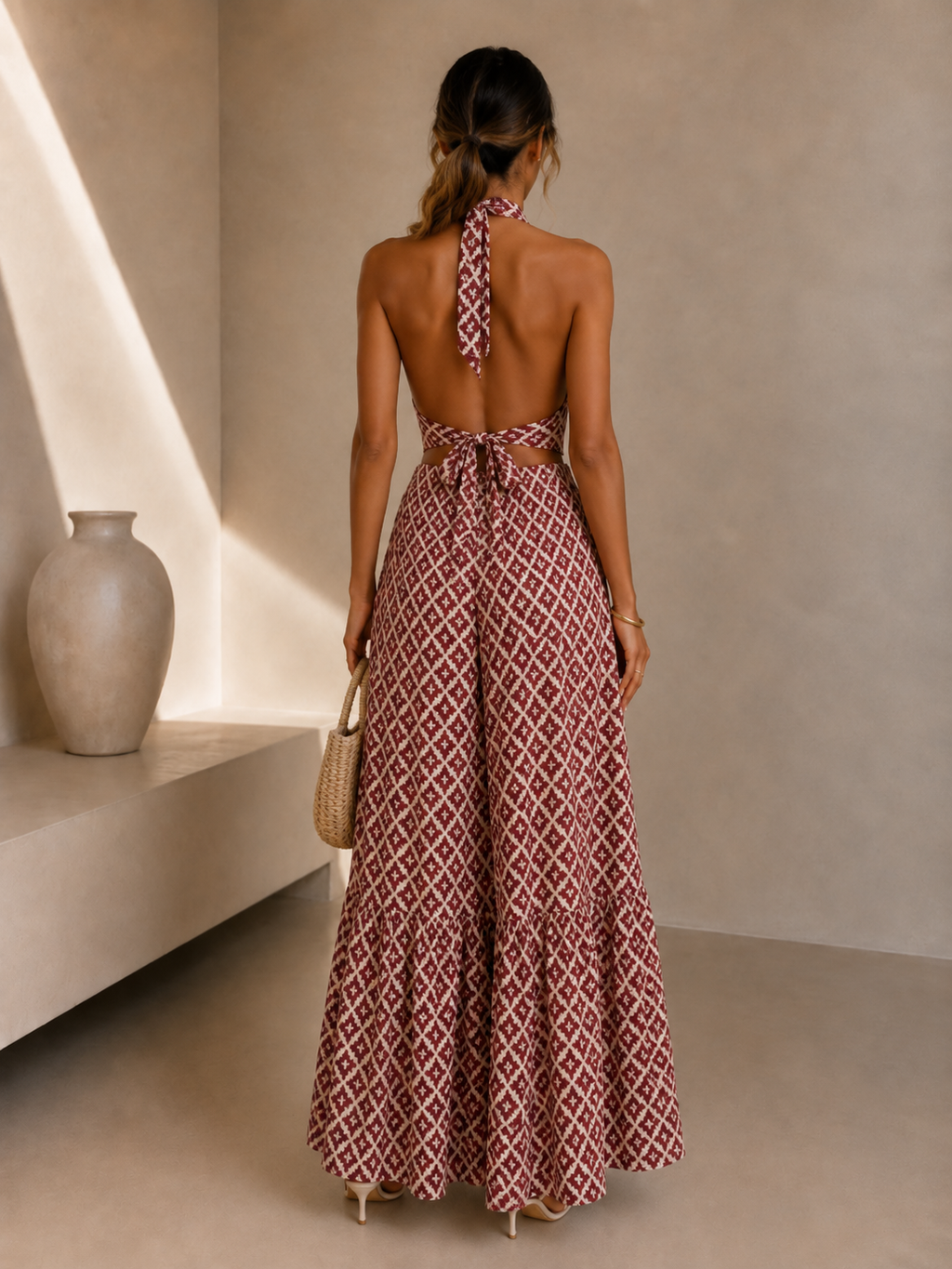 AINARA | CONJUNTO TOP HALTER Y FALDA MAXI ESTAMPADA