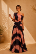 GALA | VESTIDO ESTAMPADO MARRON Y NARANJA
