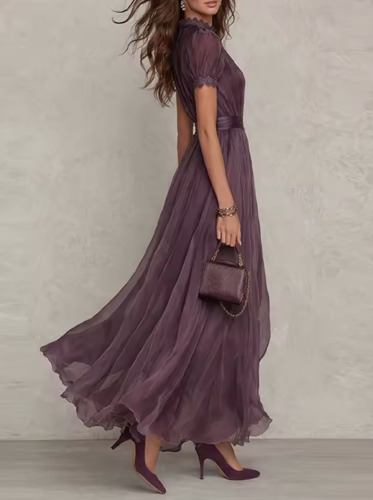 IRENE | VESTIDO LARGO CUELLO CON ENCAJE